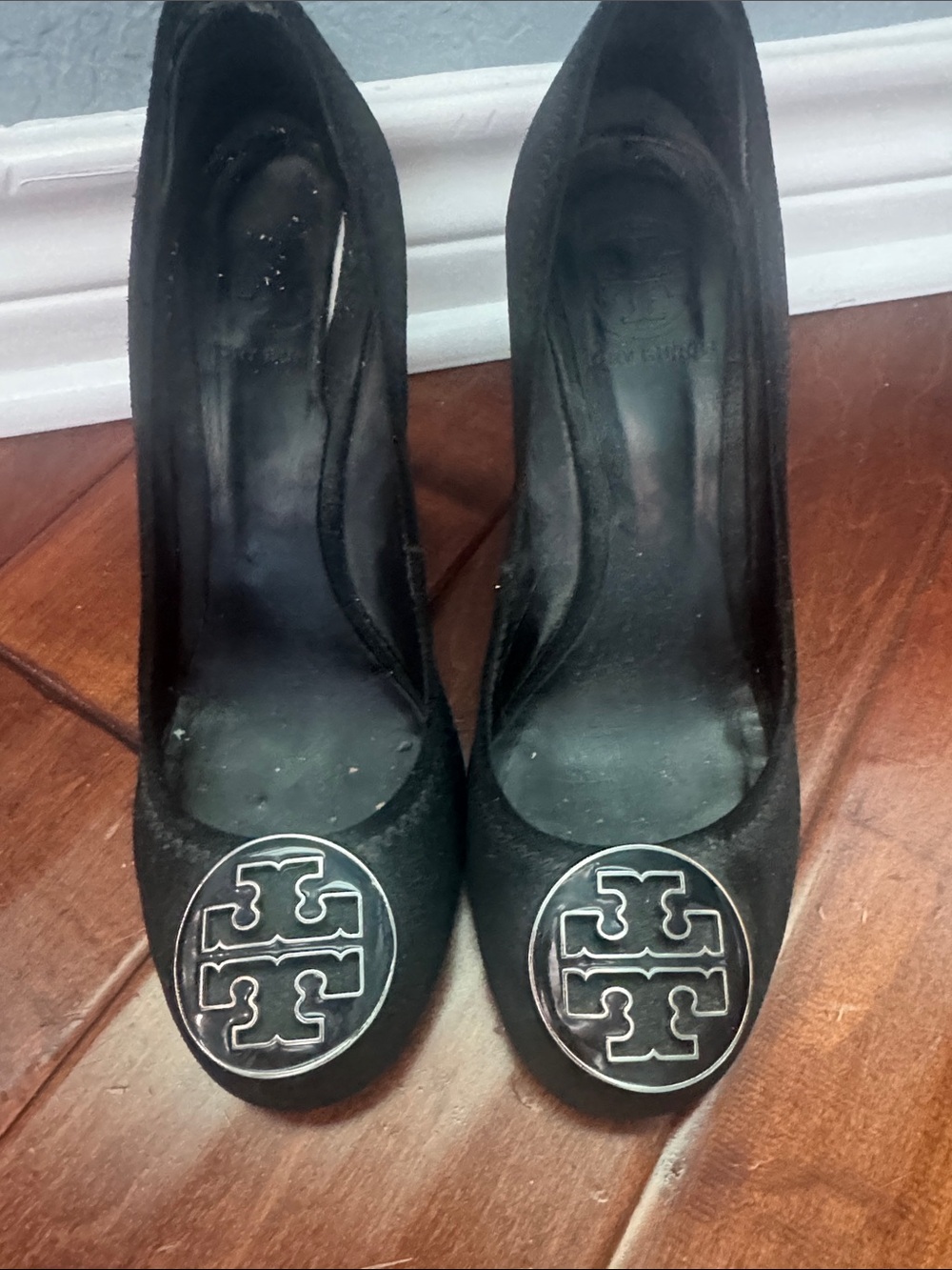 Tory Burch Black Suede Logo Heels